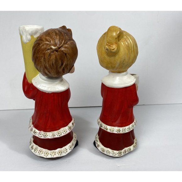 Vintage Ceramic Candle Holders Carolers Choir Girl & Boy Christmas Decor Mcm - Picture 4 of 9